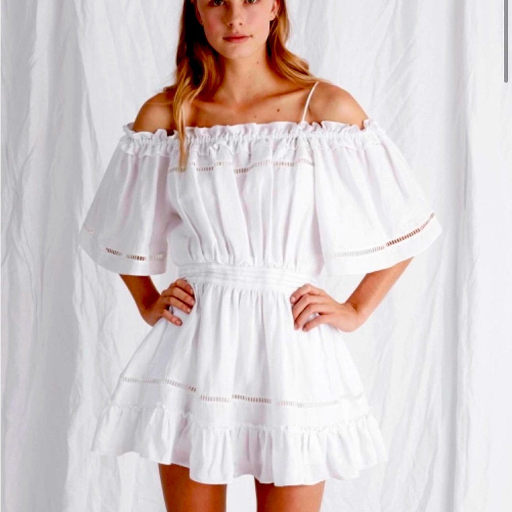 Aje Avermore off shoulder white mini skort dress lace jumpsuit romper